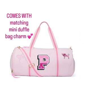 NWT💗SET💗VS PINK x LOVESHACKFANCY Large Pink Duffle Bag & Mini Duffle Keychain